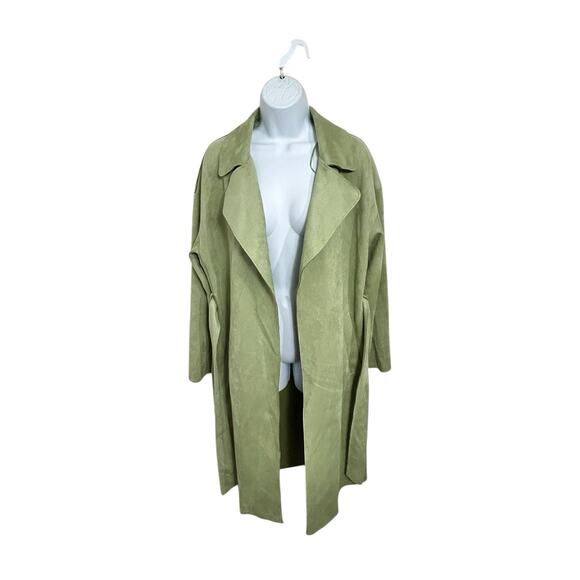 Women's Primark Sage Green Coat Sz Small Suede Like Soft Trench Coat Belt - Picture 8 of 8